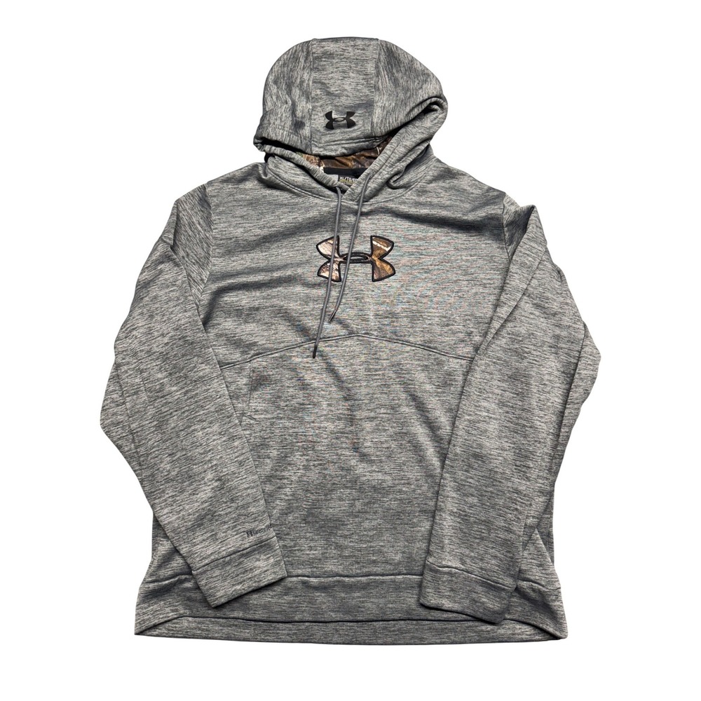 Under Armour Storm Mens XL Gray Camo Logo Hoodie‎ Sweatshirt Loose Fit